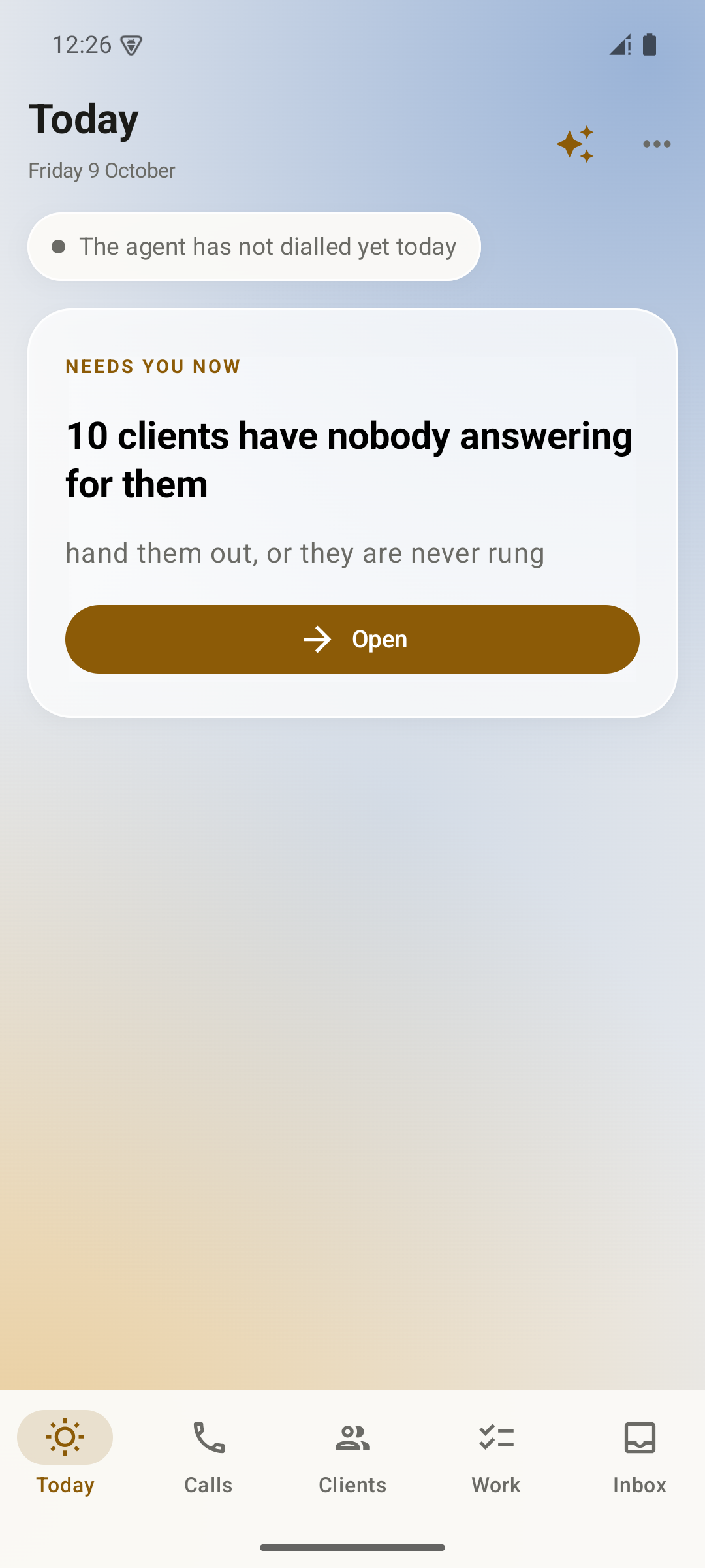 Today in the native Android app, showing an account ownership reminder in a fictional workspace.